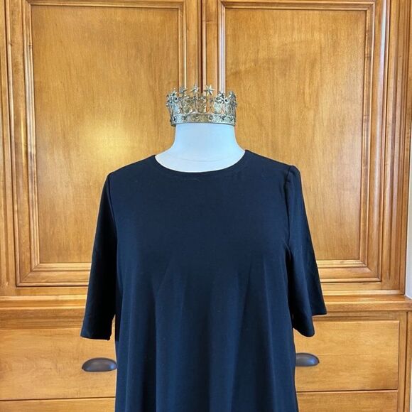 Eileen Fisher Black Crepe Round Neck Stretch Dress Size Large NWT - Picture 2 of 13